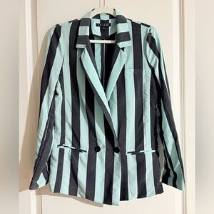 Love Culture Striped Blazer Navy Baby Blue Silky Nautical Double Breasted M